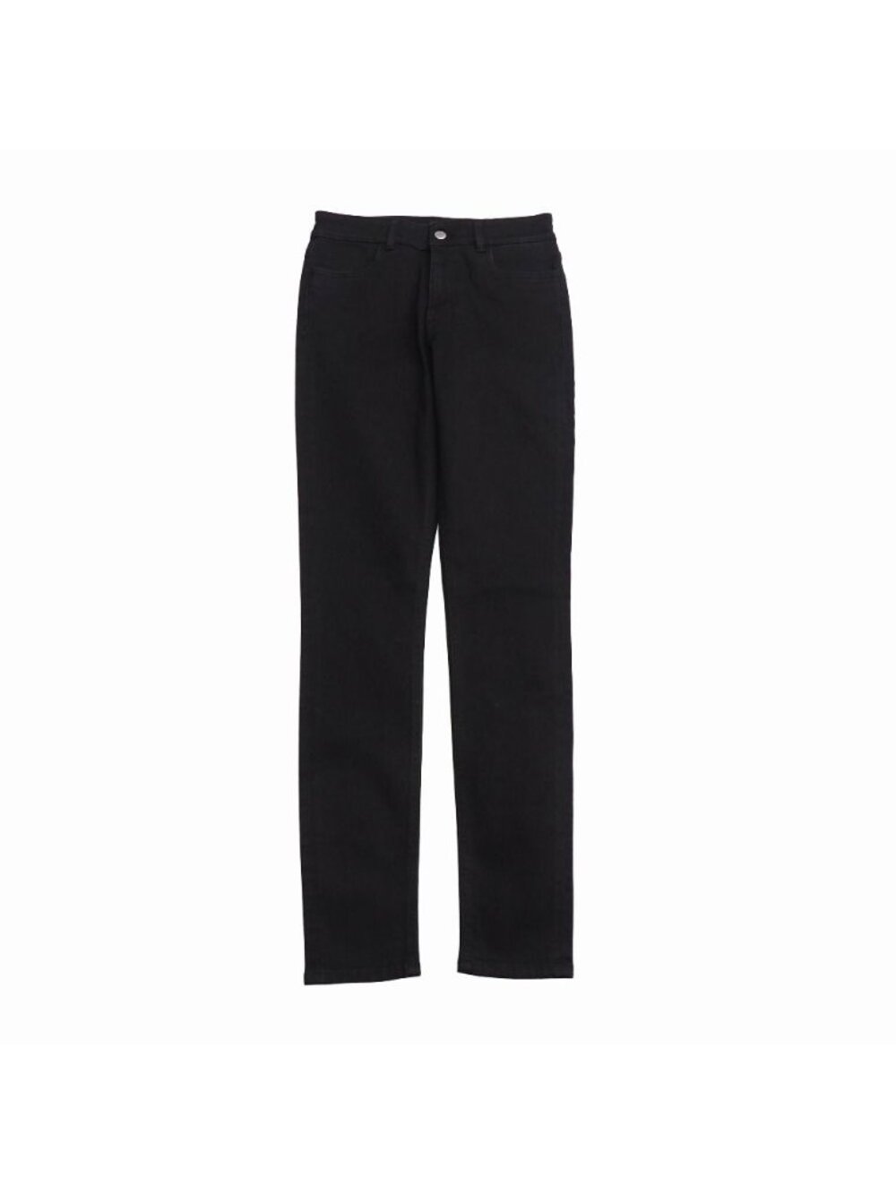 Prada Pants Black Denim Stretch Skinny Logo Button RB 26